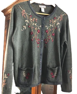 Heirloom Collectibles Cardigan Sweater Woman’s Size L Floral - Picture 1 of 10