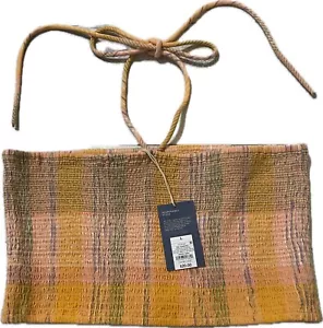 Nuevo con etiquetas Para mujer L universal hilo recortado tubo superior ahumado halter corbata naranja a cuadros - Imagen 1 de 5