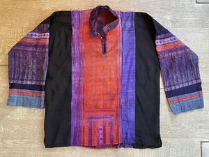 Vintage hemp Flower Hmong hill tribe embroidered textile Jacket -Unisex Thailand - Picture 1 of 13