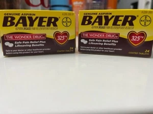 2 Box Bayer Genuine Aspirin Pain Reliever Fever Reducer 24 Tab 325mg - Picture 1 of 6
