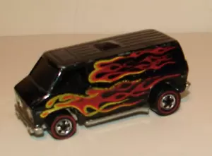 1974 HOT WHEELS Redline SUPER VAN Black with Flames DieCast METAL BASE Hong Kong - Picture 1 of 8