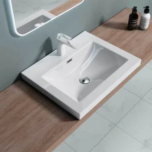 Bathroom Wash Basin Vanity Stone Countertop Large Rectangle Sink+Plug 600-1000mm - Picture 1 of 45