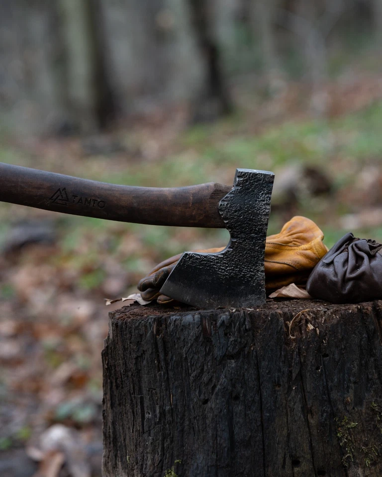 Hacha Bushcraft, hacha barbuda, hacha forjada a mano, hacha vikinga con funda de cuero, leñador Foto 1 de 4