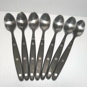 Lote de 7 cucharaditas vintage mango de madera madera de teca color oscuro acero inoxidable spo - Imagen 1 de 3
