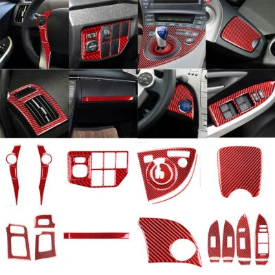 Kit completo de cubierta interior de fibra de carbono roja de 25 piezas para Toyota Prius 2012-2015 Foto 1 de 4