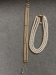 Fabulous Vintage Pearl Necklaces x 2 vgc choker & 3 string pearls