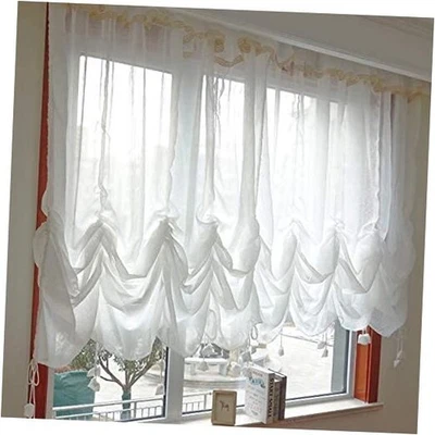  Sheer Curtain 78 英寸宽 x 59 英寸长花边气球窗帘,59 英寸宽 x 78 英寸长(1 件装)白色 — 第 1/4 张图片