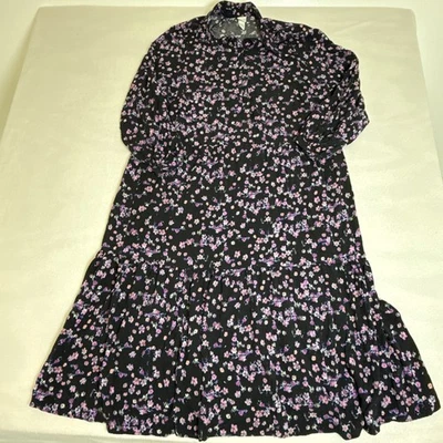 H&M Women's Black/Purple Floral Maxi  Dress Size L - Image 1 of 4