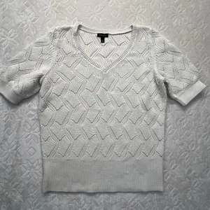 Talbots offener Strickpullover Pullover Damen S elfenbein creme V-Ausschnitt Kurzarm - Bild 1 von 6