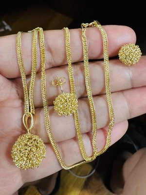 Genuine 18K 750 Real Gold Ball/Round Earring & Necklace 19.8/20” Inch 7.5g 2.2mm - Image 1 of 4