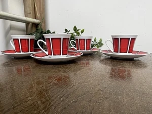 Set 4 tazze e piattini Winterling Bavaria - modello retrò rosso e bianco - Foto 1 di 12