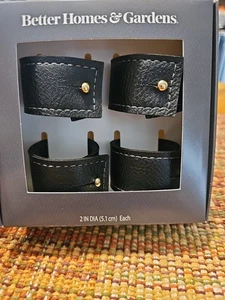 BETTER HOME GARDEN Faux Black Leather Napkin Rings 4 pack 2” Modern Holiday NICE - Picture 1 of 4