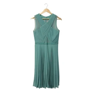 BCBGMaxAzria Abbie Dress Agate Green Fit & Flare Lace Pleated Accent, Size 8 - Picture 1 of 12