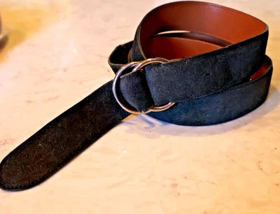 女士皮革腰带 Ralph Lauren 系列黑色标签 XL O 戒指灰色麂皮绒 182 — 第 1/4 张图片