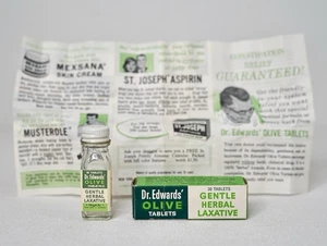 Tabletas laxantes herbales de oliva Dr Edward’s de colección años 50 botella utilería de película farmacia - Imagen 1 de 12
