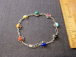 Gorgeous 925 sterling silver multi-color cabochons bracelet VN CC 7.5" - Picture 1 of 5