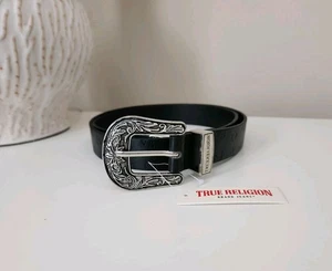 TRUE RELIGION Damen Gürtel schwarz Western verziert silberne Schnalle Größe M/L - Bild 1 von 8