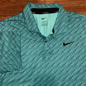 Nike Golf Polo Shirt Verde Blu Motivo Righe Uomo Taglia L Large Gomma Swoosh - Foto 1 di 11