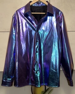 Neues Extravagantes Blau-Metallig Schimmerndes Lederimitat Herren Hemd Gr. S/M - Bild 1 von 6
