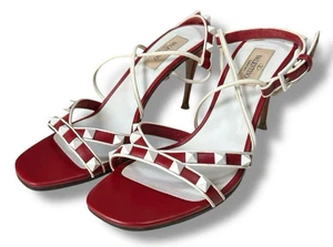 Auténticas sandalias VALENTINO Garavani Rockstud de cuero blanco rojo talla... - Imagen 1 de 8