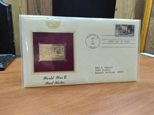 22kt GOLD STAMP WORLD WAR II PEARL HARBOR 1st DAY COVER USA 1991 WWII - MINT - Picture 1 of 6