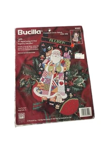 VTG Bucilla SANTA Christmas Stocking Cross Stitch Kit 1996 Patchwork Robe HTF - Picture 1 of 5
