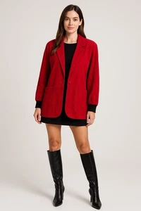 Vintage 80s Pia Rucci Red Suede Oversized Blazer Jacket Sz M Korea Boho Retro - Picture 1 of 9
