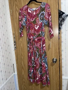 Chaus Midi Maxi A-line Dress Sz L Womans Pink Floral Paisley Belted Feminine - Picture 1 of 7