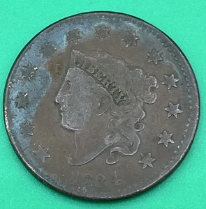 1834 kleine 8, große Sterne Krönchenkopf großer Cent schokobraune Farbe - Bild 1 von 4