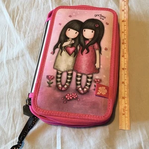 Santoro Gorjuss Pencil Case Wallet Purse Zippers Glitter Heart Zippers Pink Girl - Picture 1 of 12