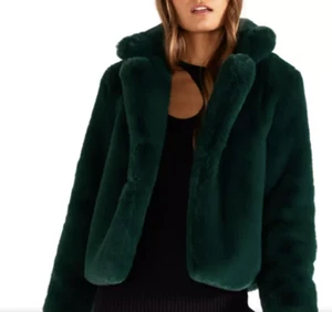 MINKPINK Womens Raquel Faux Fur Jacket XS Dark Green MG2303488 Long Sleeves Warm - Picture 1 of 4