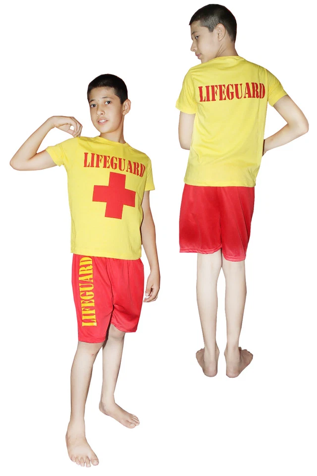 Boy's Red Yellow Life Guard Children Costume Rescue Team Kids School Fancy Dress