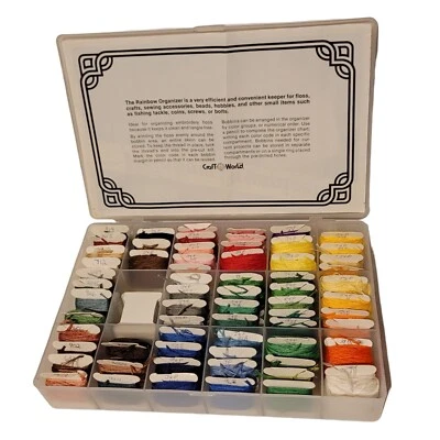 Lot of 65 Embroidery Floss Thread Colors on Cards In Plastic Case + Blank Cards - Image 1 of 4