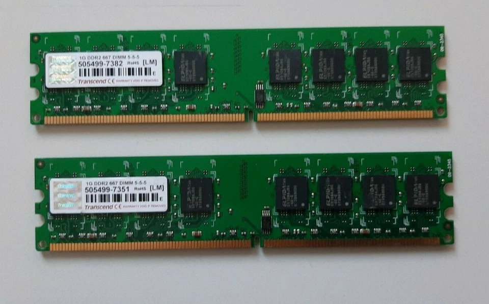 TRANSCEND 2GB (2 x 1GB) DDR2 667 DIMM 5-5-5 - Immagine 1 di 1