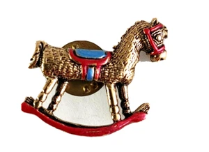 Vintage Painted Enamel Tack Pin Rocking Horse Gold Tone Approx 1.25" #17374 - Picture 1 of 3
