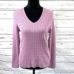 Talbots Sweater Women’s Cable Knit V- Neck Light Purple Pima Cotton Size L NWT - Picture 1 of 9