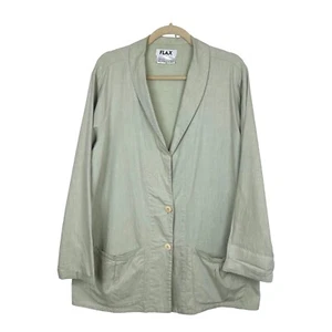 FLAX Womens Button Front Blazer Jacket M Sage Green Cotton Pockets Lagenlook - Picture 1 of 18