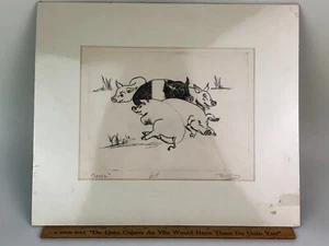 Impresión de boceto de prueba de artista de un grupo de cerdos firmada - Imagen 1 de 6