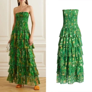 Summer Womens Fashion Strapless Floral Dress Beach Holiday Long Layer Dresses Sz - Picture 1 of 18