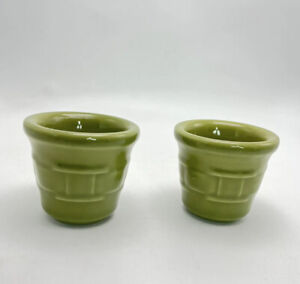 Longaberger Pottery Woven Traditions Green Votive Cup Holders Set Of 2