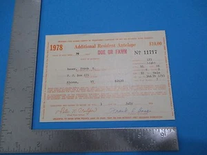 Vintage 1978 Wyoming Additional Resident Antilope Doe Fawn License Baner S1551 - Bild 1 von 2