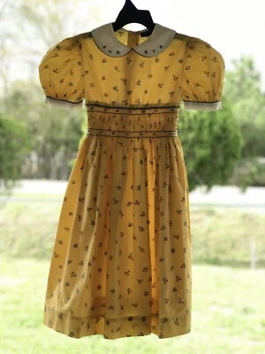 GINA DIWAN DAISY BOUQUET HAND EMBROIDERED SMOCKED FLARED DRESS IN YELLOW SZ-6 yr - Image 1 of 4