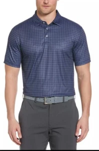 PGA Tour Men's Plaid Print Short-Sleeve Performance Polo Shirt, Peacoat, Size M - Picture 1 of 5