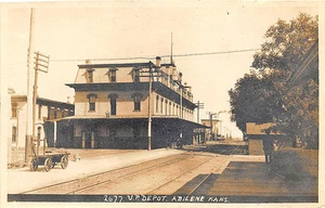 Abilene KS Union Pacific Railroad Station Train Depot RPPC Postcard - Picture 1 of 2