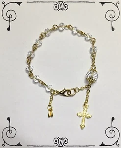 Handgefertigtes Rosenkranz Armband facettiertes Klarglas helles Gold 7 Zoll - Bild 1 von 5