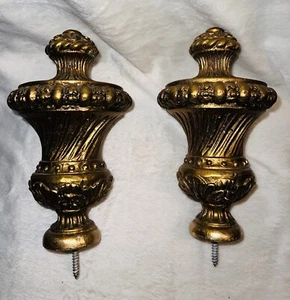 Vintage Set of 2 Gold Metallic Resin Curtain Tapestry Tieback FINIALS, 8”LX4.5”W - Picture 1 of 12