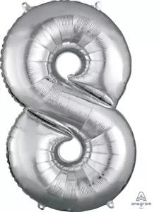 SALE!!!  40" HUGE SILVER NUMBER 8 BALLOON - birthday party shiny 18 - SUPERSIZE! - Picture 1 of 1