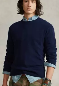 NUEVO CON ETIQUETAS POLO RALPH LAUREN AZUL MARINO TICK CACHEMIR HOMBRE JERSEY - SUÉTER TALLA M - Imagen 1 de 13