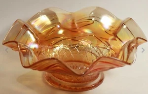 Dugan Glass Lattice & Point Vining Twigs Marigold Carnival Glass Daisy 7" Bowl - Picture 1 of 5