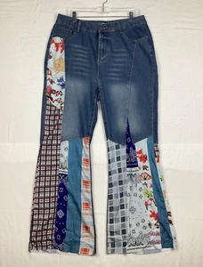 Ursime Flare Leg Denim with Patchwork Design Jeans Women's Size XL, NWT - Picture 1 of 9